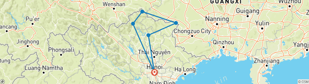 Image d'une carte montrant l'itinéraire du circuit