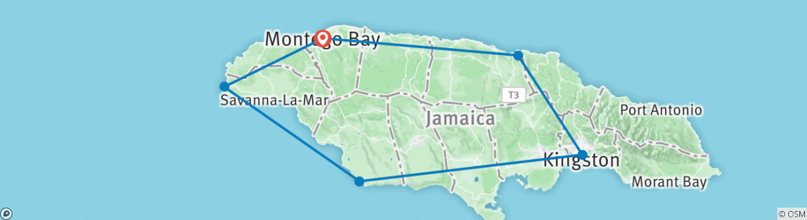 Image of a map showing the route of the tour