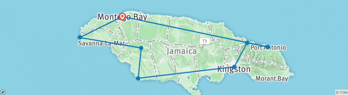 Image of a map showing the route of the tour