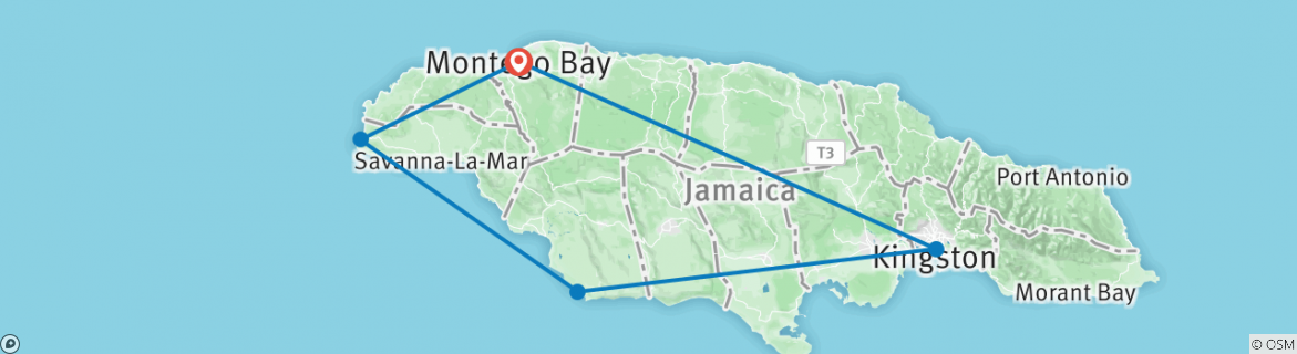 Image of a map showing the route of the tour