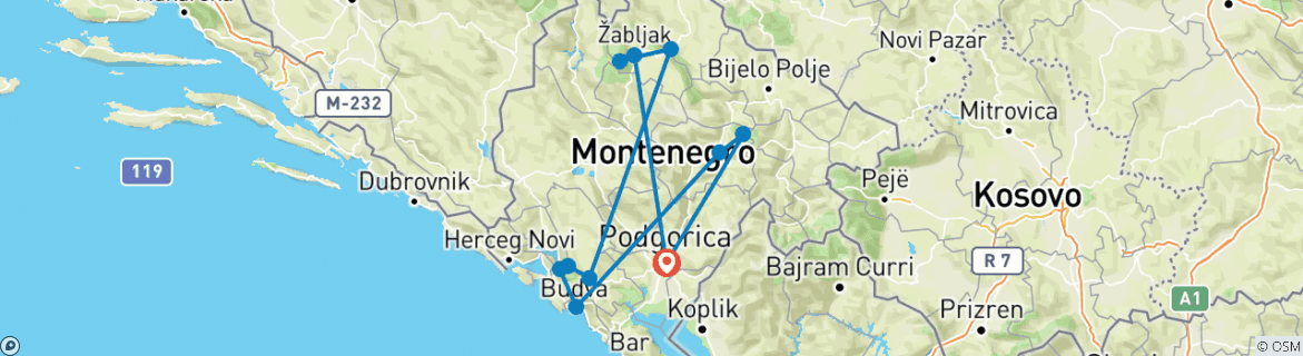 Image d'une carte montrant l'itinéraire du circuit