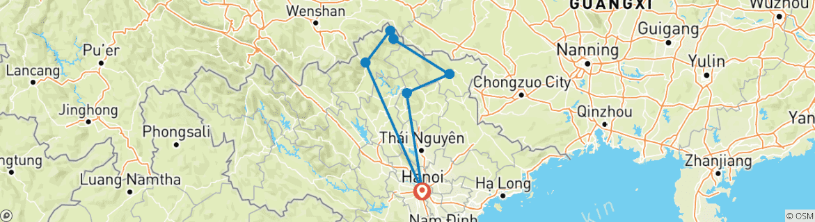 Image of a map showing the route of the tour
