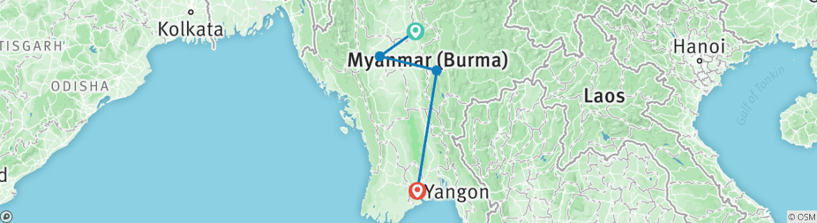Image of a map showing the route of the tour