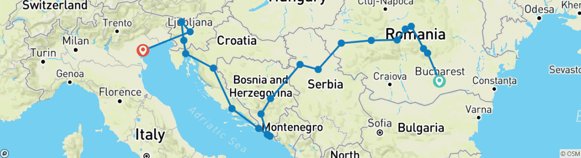 Image d'une carte montrant l'itinéraire du circuit