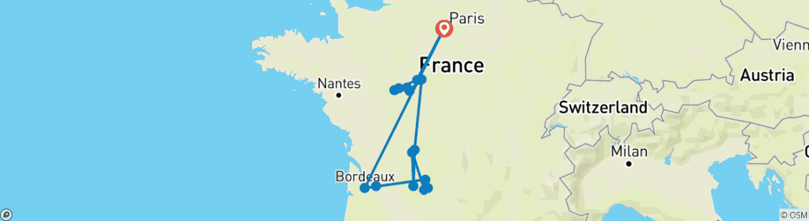 Image of a map showing the route of the tour