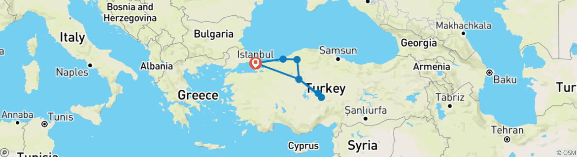 Image of a map showing the route of the tour