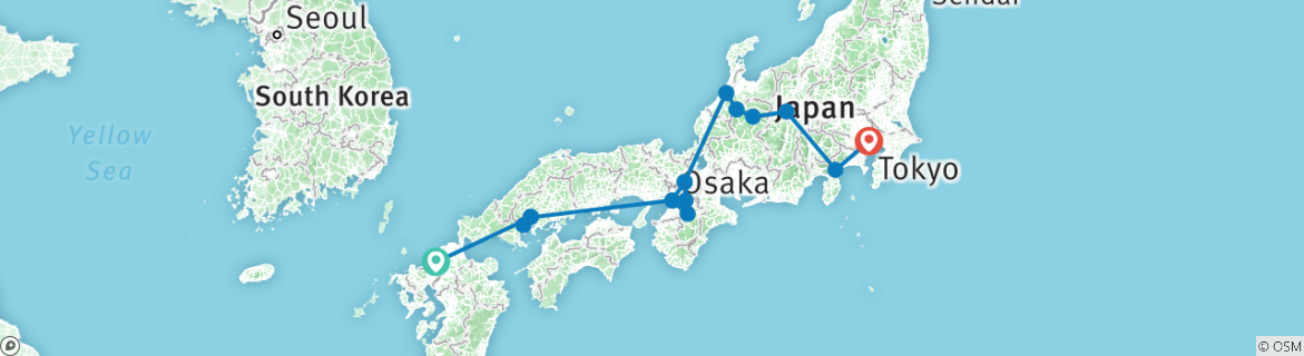 Image of a map showing the route of the tour