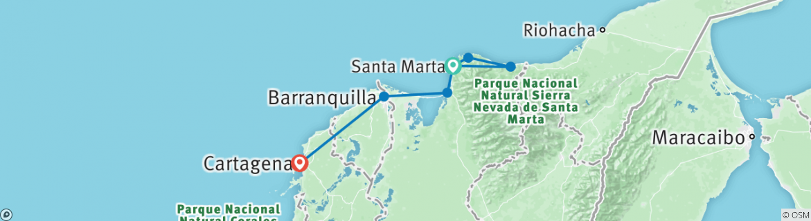 Image of a map showing the route of the tour