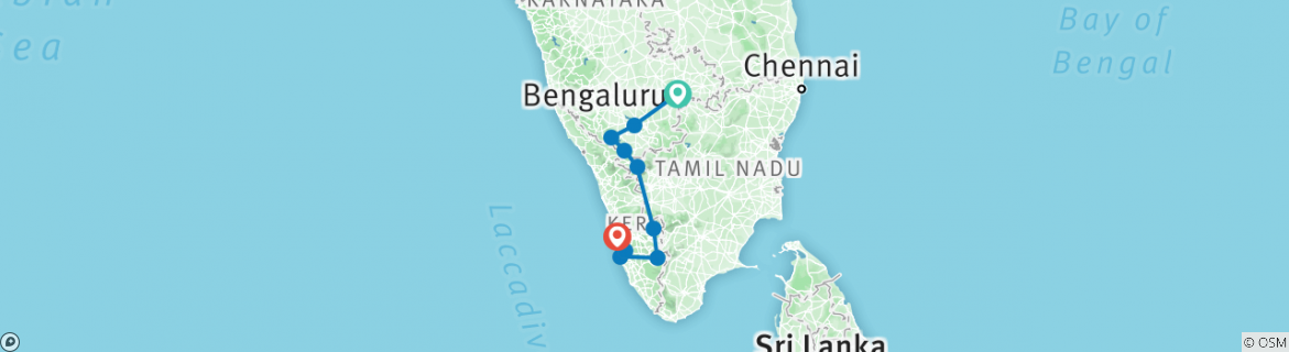Image of a map showing the route of the tour