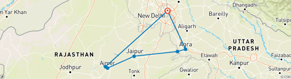 Image of a map showing the route of the tour