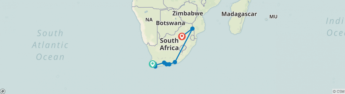 Image of a map showing the route of the tour