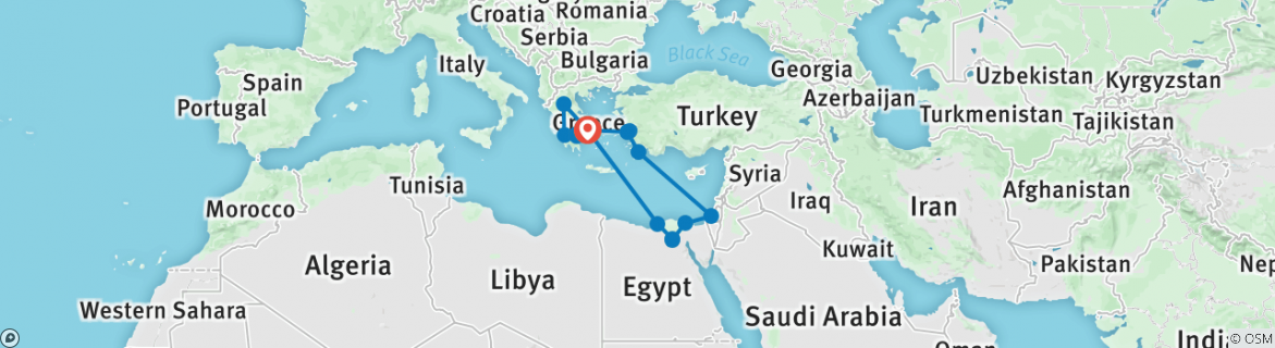 Image of a map showing the route of the tour