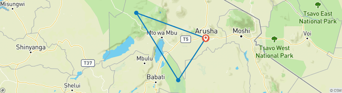 Image of a map showing the route of the tour