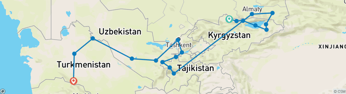 Karte von Die 5 Stans: Auf den Spuren von Dschingis Khan