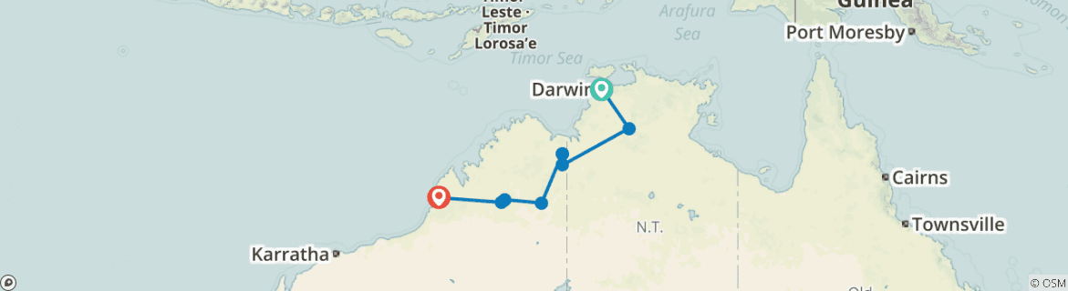 Image of a map showing the route of the tour