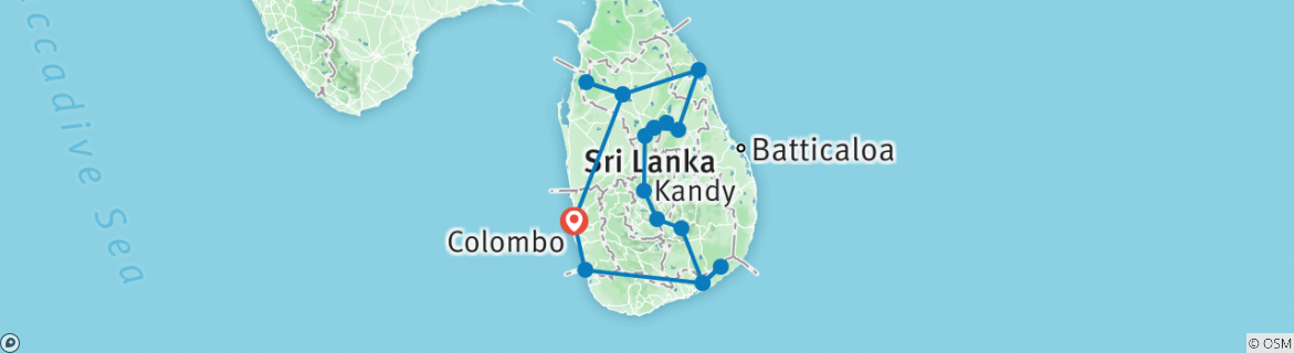 Image of a map showing the route of the tour