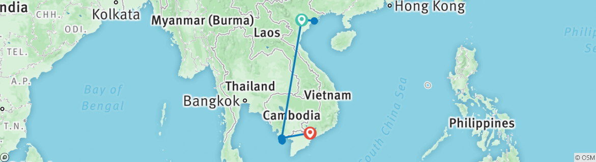 Image of a map showing the route of the tour