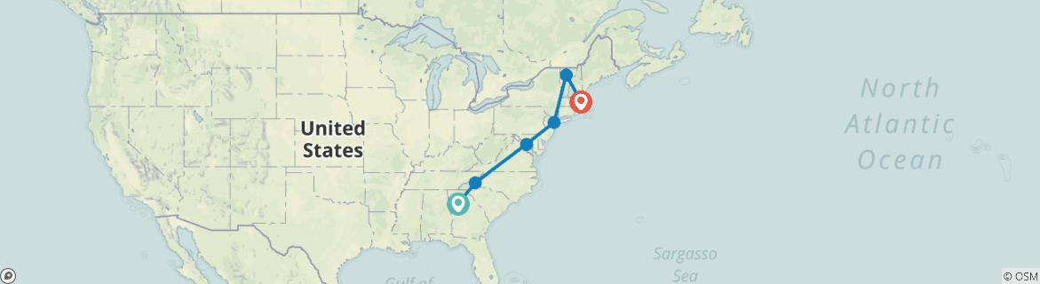 Image of a map showing the route of the tour