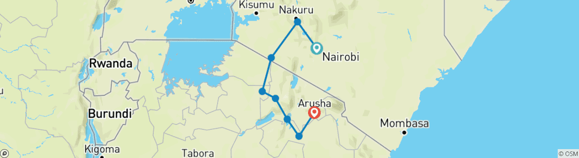 Image of a map showing the route of the tour