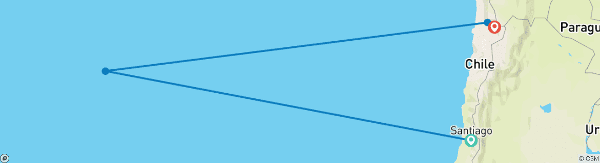 Carte du circuit Chili : Santiago du Chili - Île de Pâques - Désert d'Atacama. Cultures millénaires - 10 jours