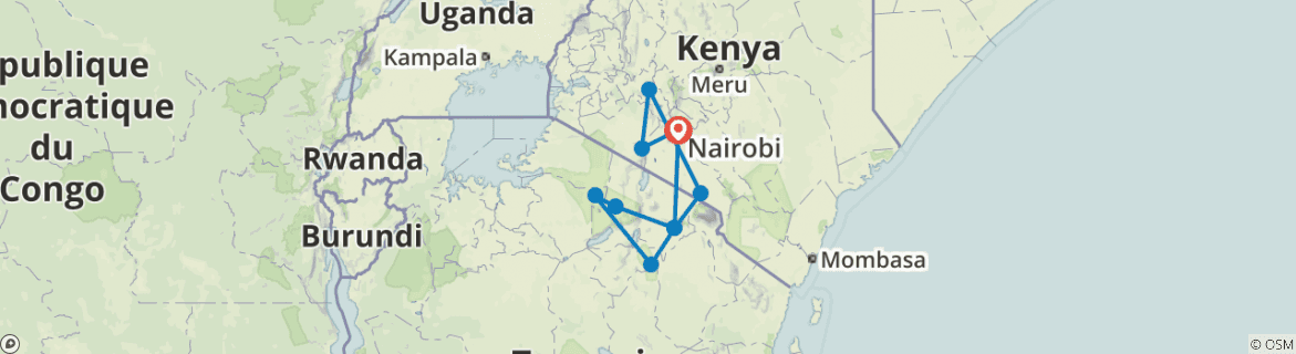 Image of a map showing the route of the tour
