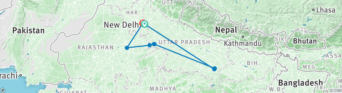 Image of a map showing the route of the tour