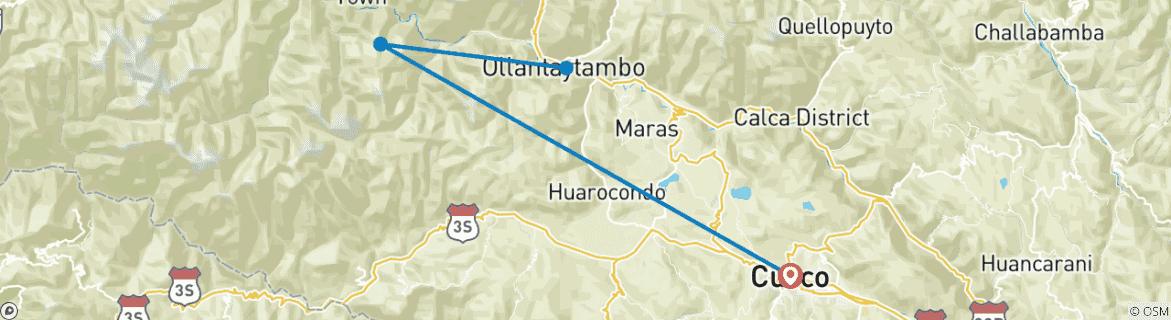 Kaart van Inca Trail 2 dagen naar Machu Picchu & Vistadome trein