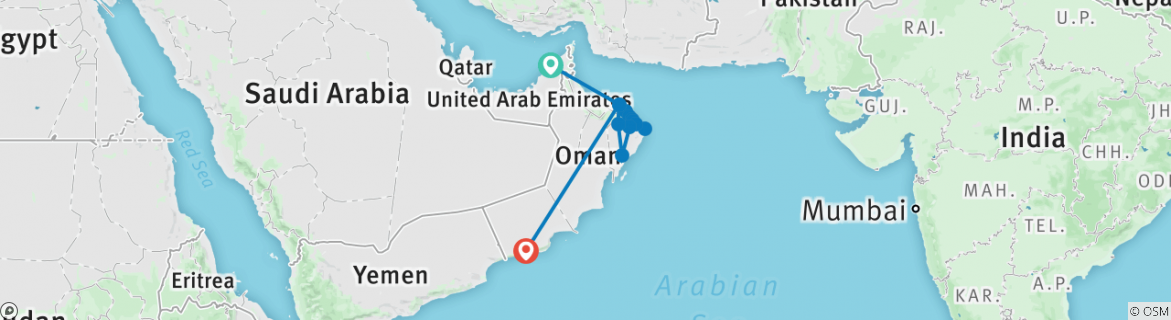 Image of a map showing the route of the tour