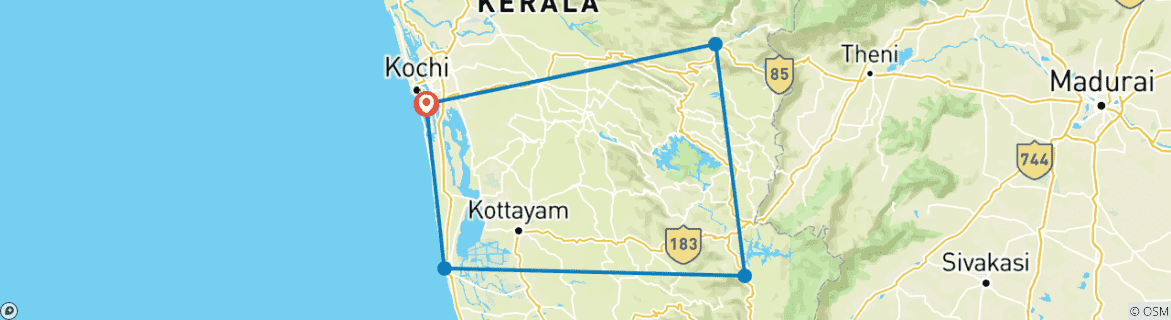 Image of a map showing the route of the tour