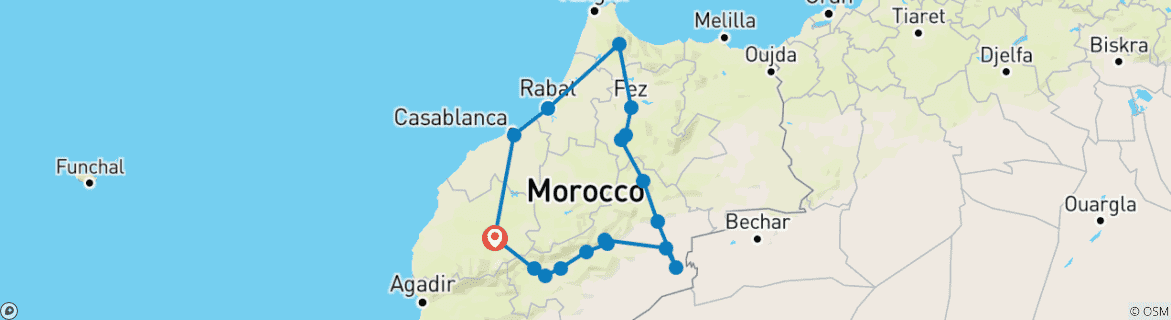Image of a map showing the route of the tour