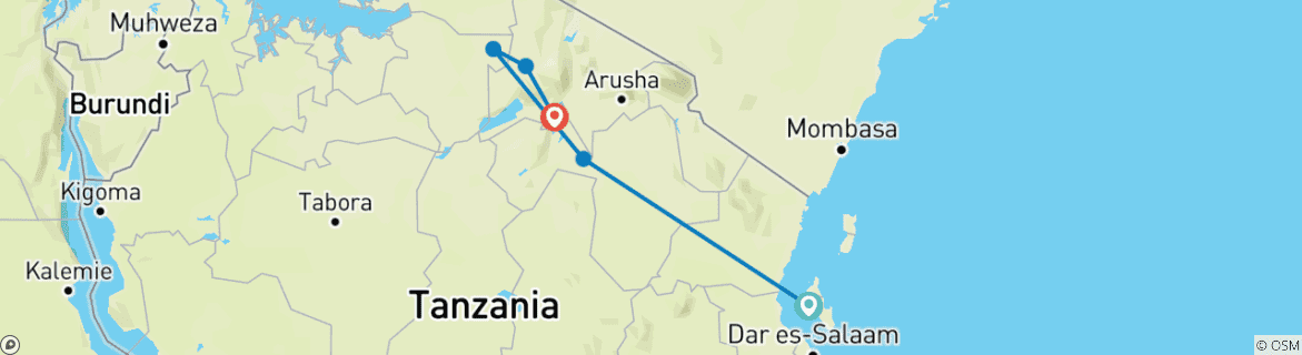 Image of a map showing the route of the tour