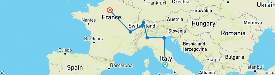 Karte mit der Reiseroute