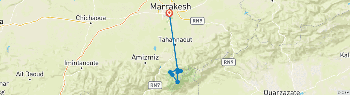 Image of a map showing the route of the tour