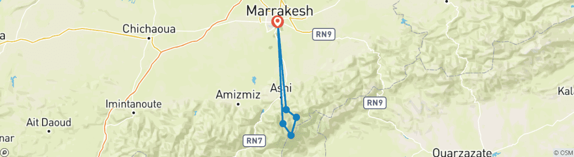 Image of a map showing the route of the tour