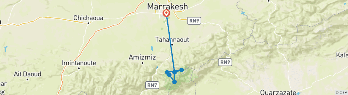 Image of a map showing the route of the tour