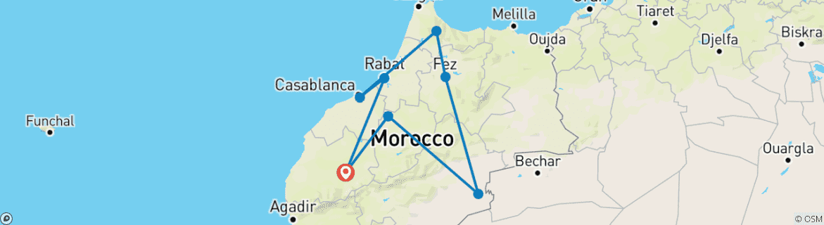 Image of a map showing the route of the tour