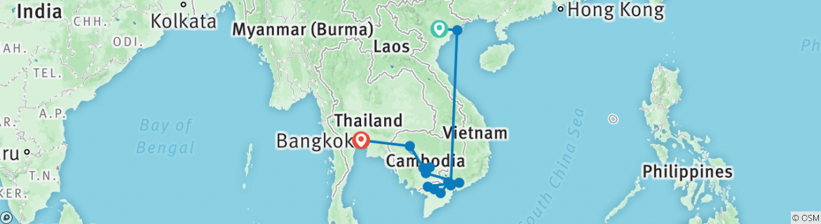 Image of a map showing the route of the tour