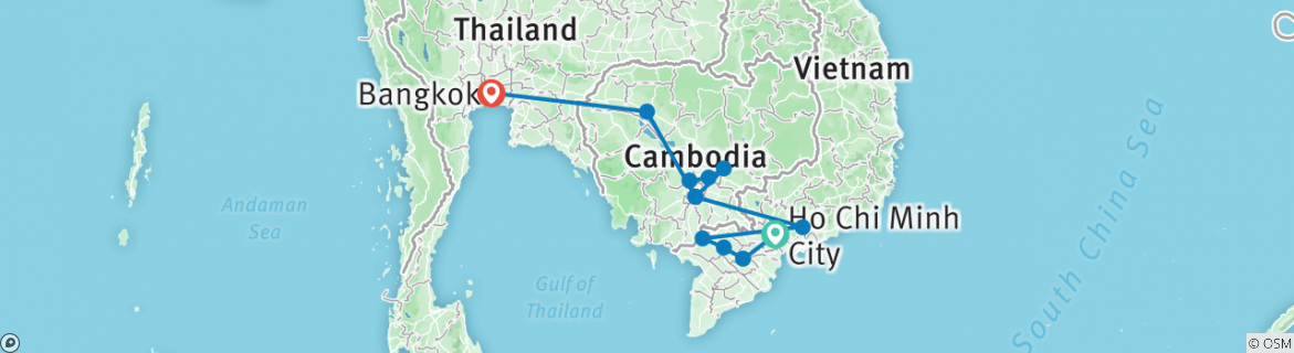 Image of a map showing the route of the tour