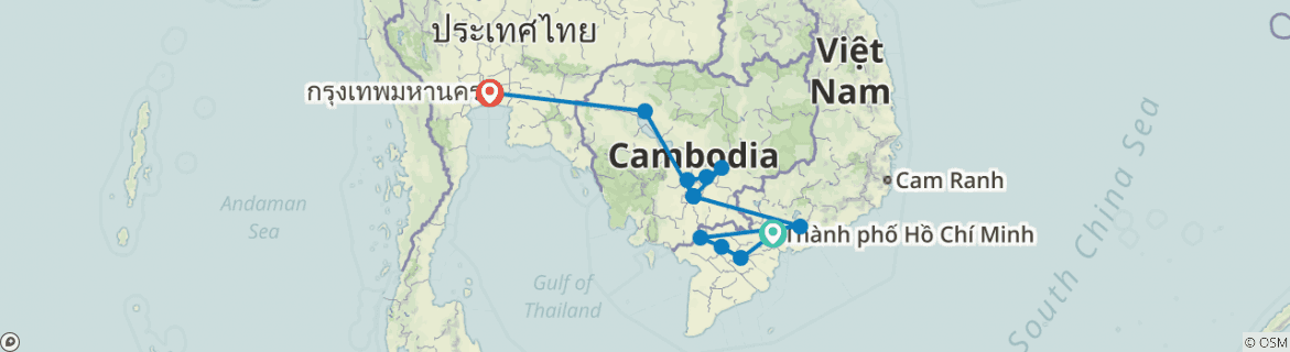 Image of a map showing the route of the tour