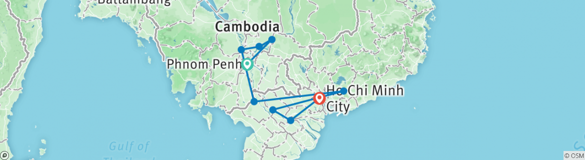 Image of a map showing the route of the tour