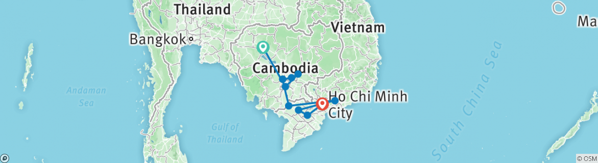 Image of a map showing the route of the tour