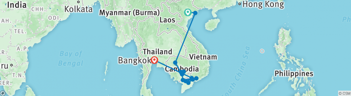 Image of a map showing the route of the tour