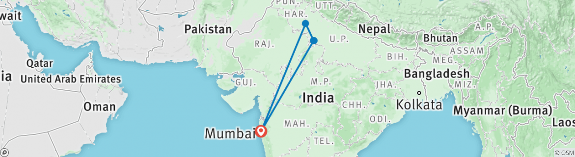Image of a map showing the route of the tour