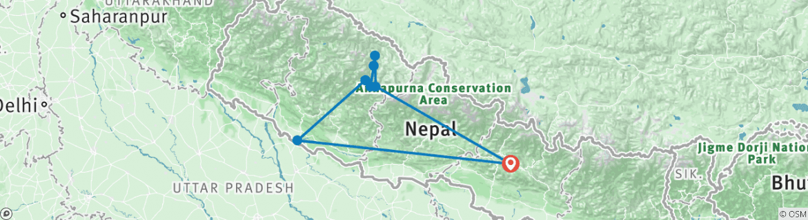 Image of a map showing the route of the tour