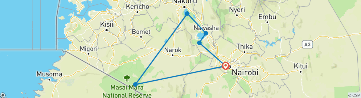 Image of a map showing the route of the tour