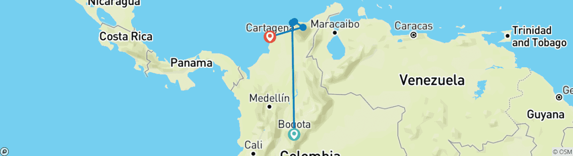 Image of a map showing the route of the tour