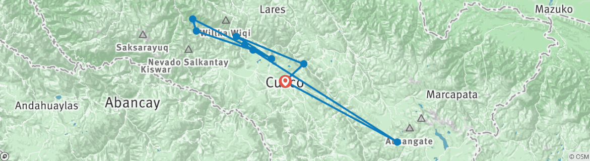 Image of a map showing the route of the tour