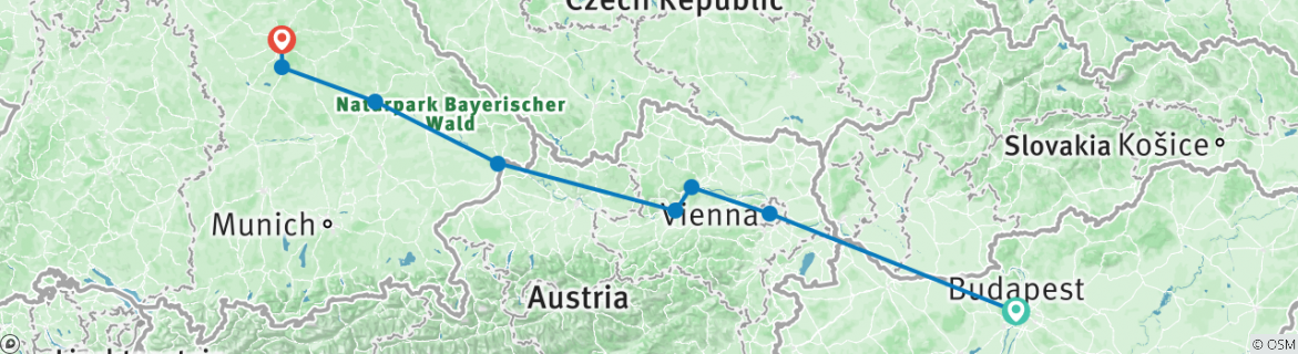 Image of a map showing the route of the tour