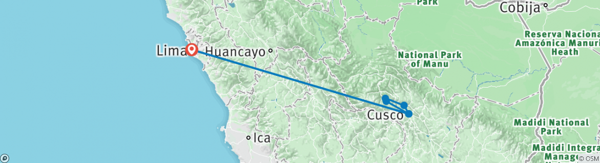 Image of a map showing the route of the tour