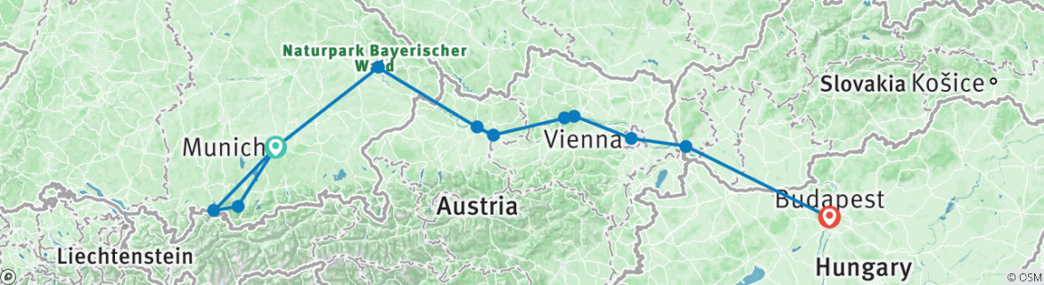 Karte mit der Reiseroute